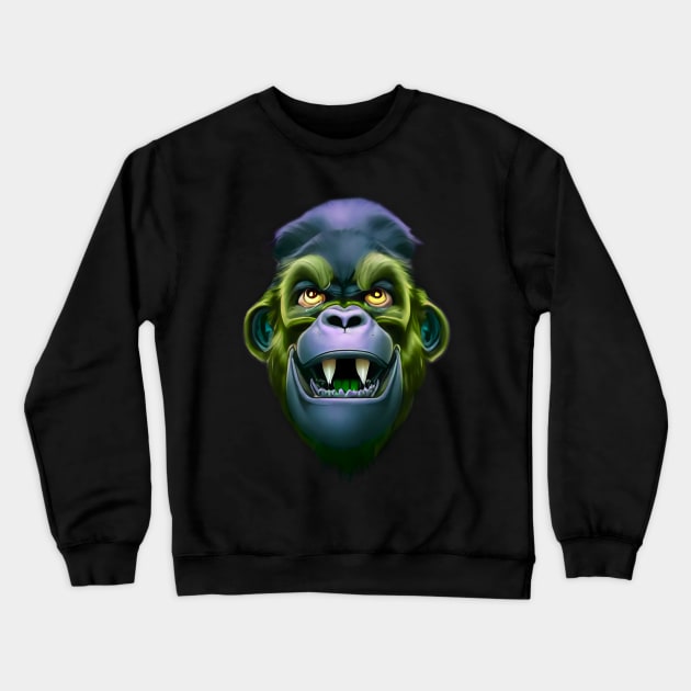 Evil Monkey Face Green Crewneck Sweatshirt by PNPTees